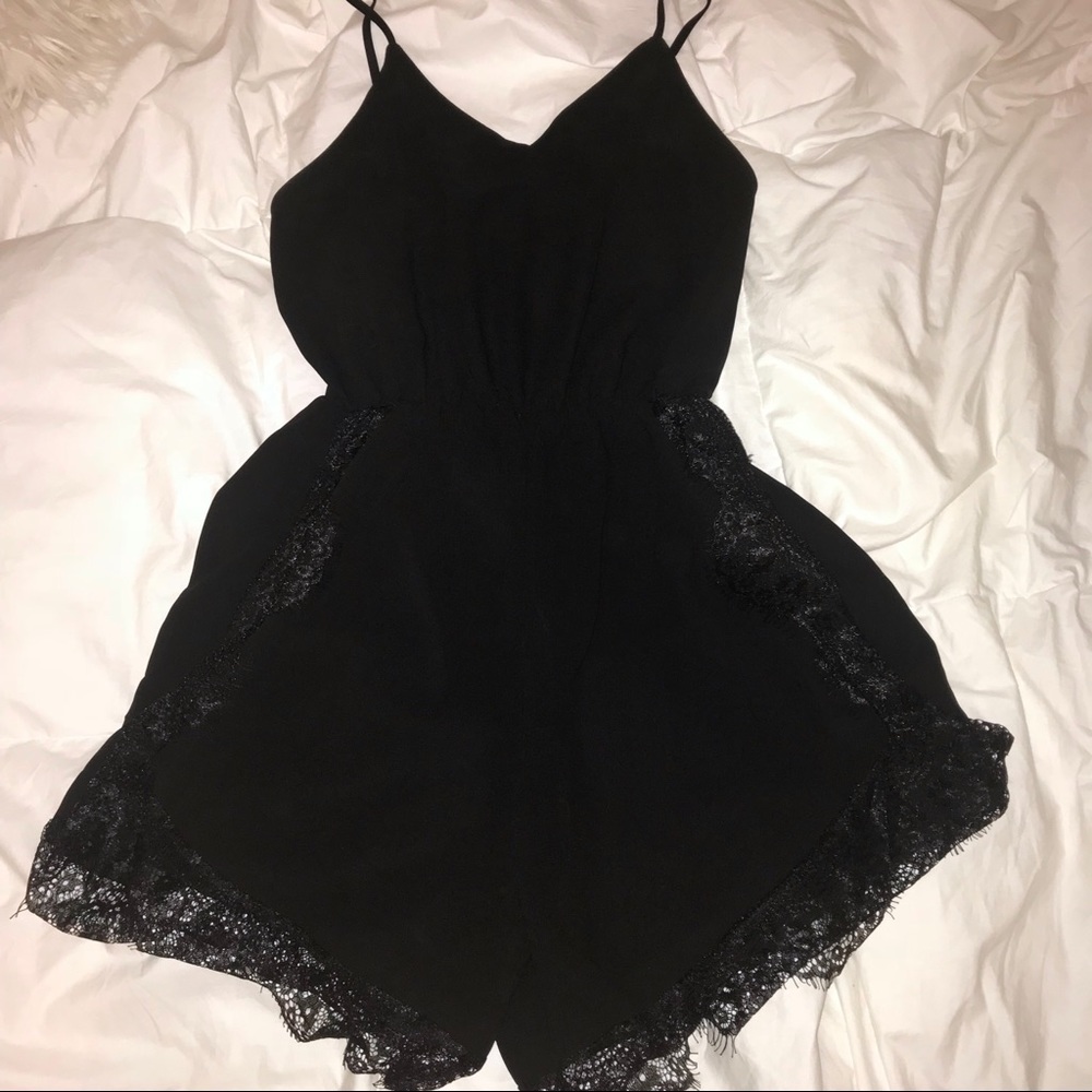 Black lace chiffon romper